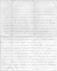 Letter from Ella to Cousin Christina, Jan 25, 1912 p1
